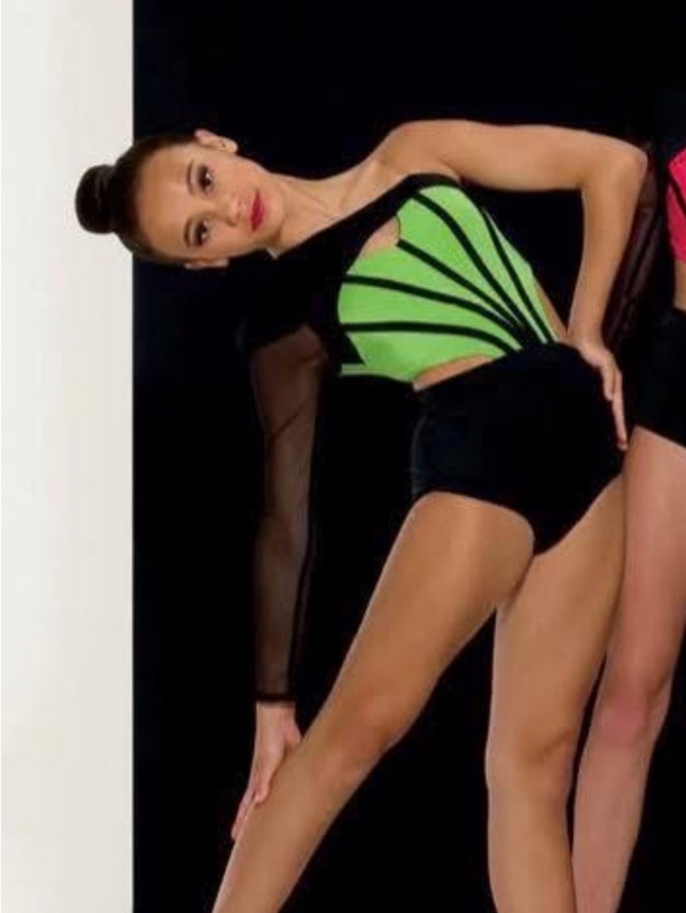 Kelle AS Shooting Stars Neon Green and Black Dance Leotard.